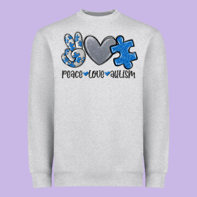 Peace Love Autism Heavyweight Sweatshirt Designed By Maliassmallbusiness