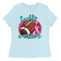 Baby Blue Tackle Cancer Football Ladies Tee - texasbilliewilder