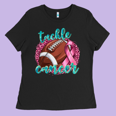 Tackle Cancer Football Ladies Tee Designed By Texasbilliewilder