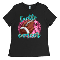 Black Tackle Cancer Football Ladies Tee - texasbilliewilder