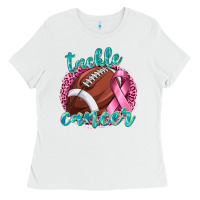 White Tackle Cancer Football Ladies Tee - texasbilliewilder