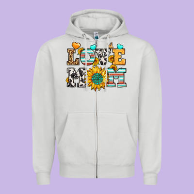 Love Mom Zipper Hoodie Designed By Lillyallendesigns