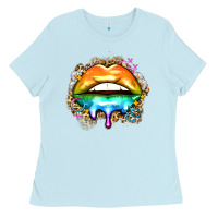 Baby Blue rainbow lips Ladies Tee - Zillion Design Studio