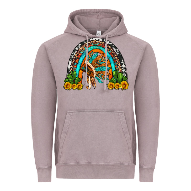Indian Headdress Cactus And Sunflowers Rainbow Vintage Hoodie by Artiststas | Teevron