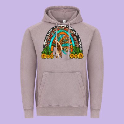 Indian Headdress Cactus And Sunflowers Rainbow Vintage Hoodie Designed By Artiststas