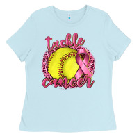 Baby Blue Tackle Cancer Softball Ladies Tee - texasbilliewilder