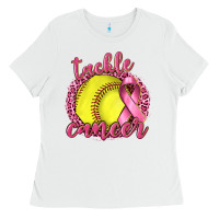 White Tackle Cancer Softball Ladies Tee - texasbilliewilder