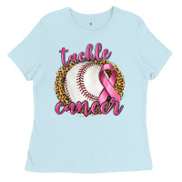 Baby Blue Tackle Cancer Baseball Ladies Tee - texasbilliewilder