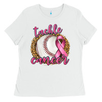 White Tackle Cancer Baseball Ladies Tee - texasbilliewilder