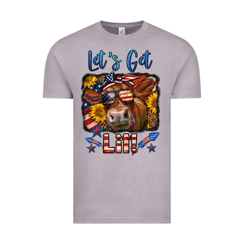 Let's Get Lit 4th Of July Cow Vintage Tee by LillyAllenDesigns | Teevron
