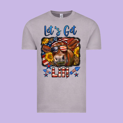 Let's Get Lit 4th Of July Cow Vintage Tee Designed By Lillyallendesigns
