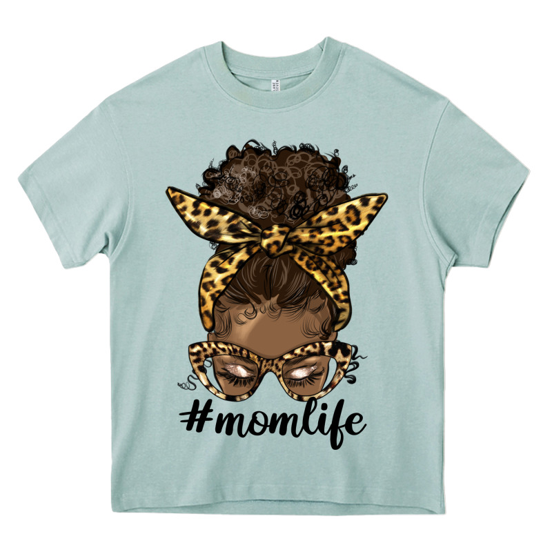 Afro Messy Bun Mom Life Heavy Core Tee by HRA Design Shop | Teevron