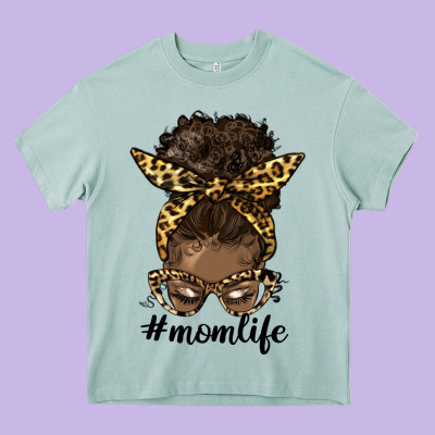 Afro Messy Bun Mom Life Heavy Core Tee Designed By Hra Design Shop