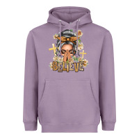 Lavender Silver White Believe Praying Caucasian Messy Bun Heavyweight Hoodie - texasbilliewilder