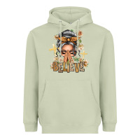 Matcha Silver White Believe Praying Caucasian Messy Bun Heavyweight Hoodie - texasbilliewilder