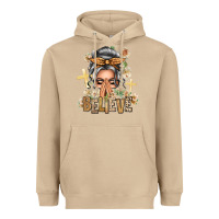 Mushroom Silver White Believe Praying Caucasian Messy Bun Heavyweight Hoodie - texasbilliewilder
