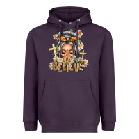 Plum Silver White Believe Praying Caucasian Messy Bun Heavyweight Hoodie - texasbilliewilder