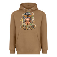 Toasted Coconut Silver White Believe Praying Caucasian Messy Bun Heavyweight Hoodie - texasbilliewilder