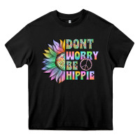 Black Don't Worry Be Hippie Heavy Core Tee - CowhideDigitalArt