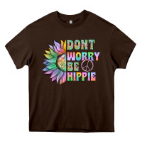 Chocolate Brown Don't Worry Be Hippie Heavy Core Tee - CowhideDigitalArt