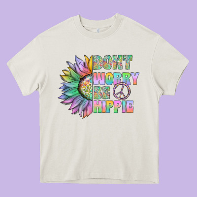 Don't Worry Be Hippie Heavy Core Tee Designed By Cowhidedigitalart