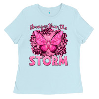 Baby Blue Stronger Than The Storm Breast Cancer Ladies Tee - texasbilliewilder