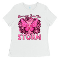 White Stronger Than The Storm Breast Cancer Ladies Tee - texasbilliewilder