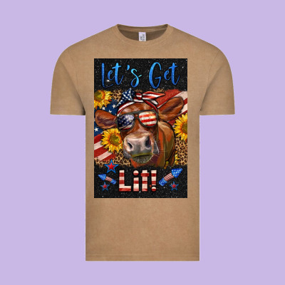 Western Let's Get Lit Cow Vintage Tee Designed By Lillyallendesigns