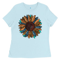 Baby Blue fall tooled lather leopard Ladies Tee - RanaPortraitStore