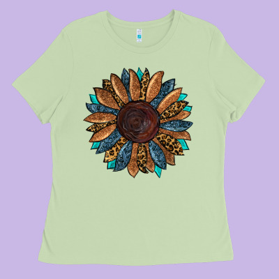 Fall Tooled Lather Leopard Ladies Tee Designed By Ranaportraitstore