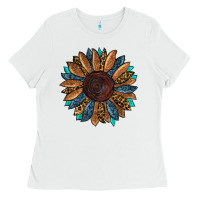 White fall tooled lather leopard Ladies Tee - RanaPortraitStore