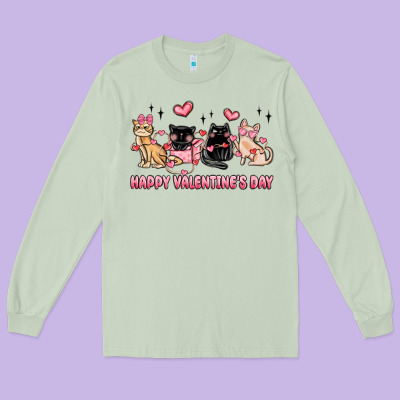 Happy Valentines Day Cats Long Sleeve Tee Designed By Maliassmallbusiness