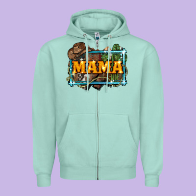 Mama Cowboy Western Font Cactuslove Mom Zipper Hoodie Designed By Lillyallendesigns