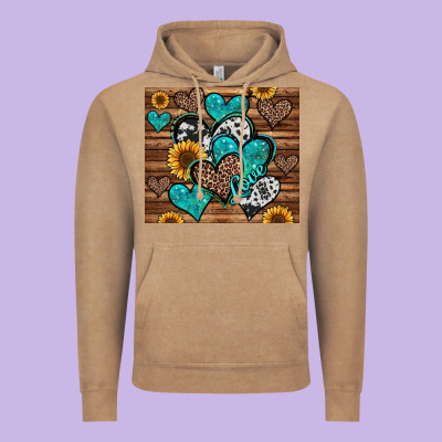 Turquoise Sunflower Hearts Vintage Hoodie Designed By Jasminsmagicworld