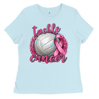 Baby Blue Tackle Cancer Volleyball Ladies Tee - texasbilliewilder
