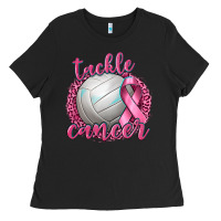 Black Tackle Cancer Volleyball Ladies Tee - texasbilliewilder
