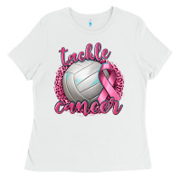 White Tackle Cancer Volleyball Ladies Tee - texasbilliewilder