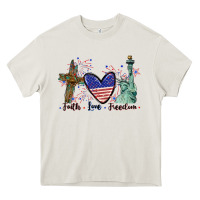 Cream Faith love Freedom 4th of july Heavy Core Tee - CowGirlArtShop