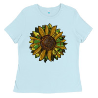 Baby Blue camouflage flitter sunflowers Ladies Tee - RanaPortraitStore