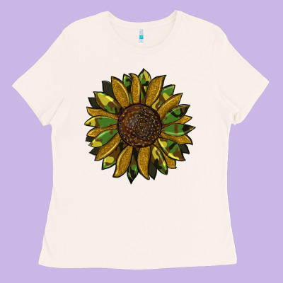 Camouflage Flitter Sunflowers Ladies Tee Designed By Ranaportraitstore