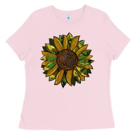Bubblegum Pink camouflage flitter sunflowers Ladies Tee - RanaPortraitStore
