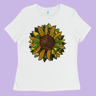 Camouflage Flitter Sunflowers Ladies Tee Designed By Ranaportraitstore