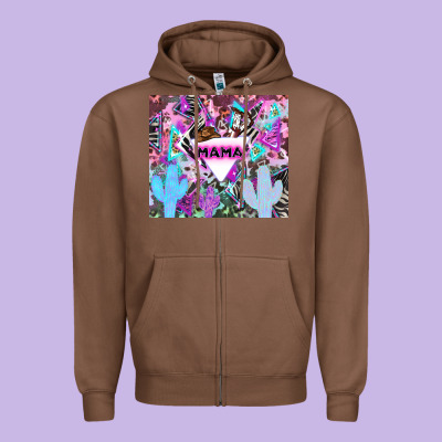Mama Cowboy Western Animal Pattern Neon Zipper Hoodie Designed By Lillyallendesigns