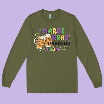 Mardi Gras Drinking Team Long Sleeve Tee Designed By Maliassmallbusiness