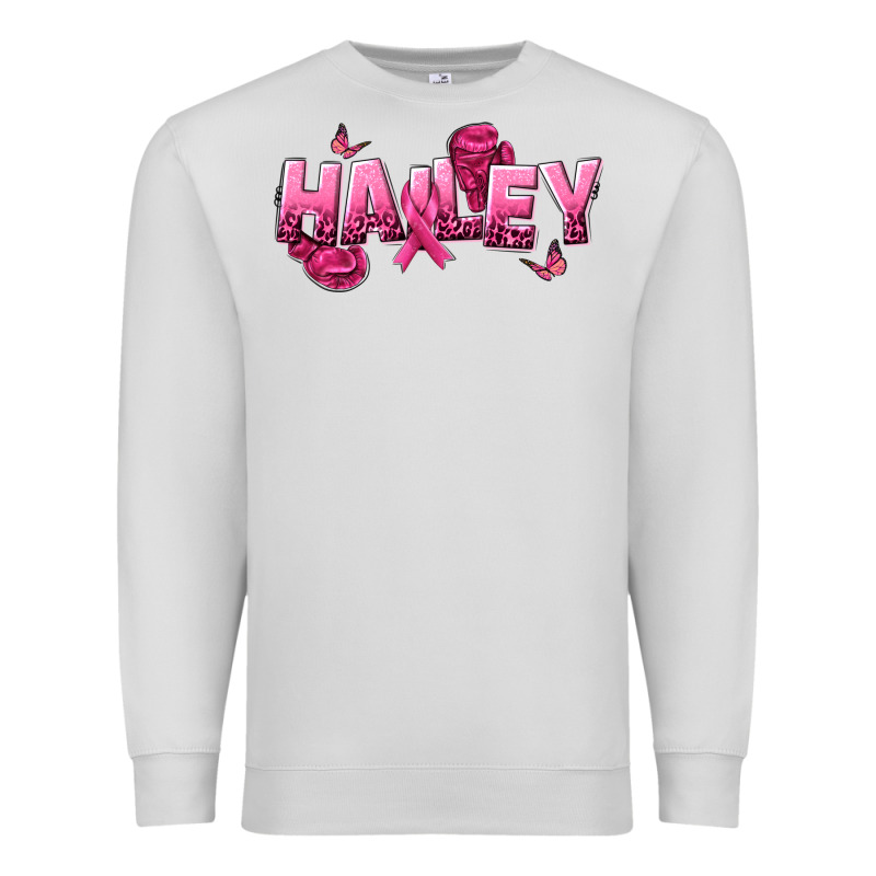 Personalized Pink Cancer Themed Name Premium Sweatshirt by NancyCooperArtShop | Teevron