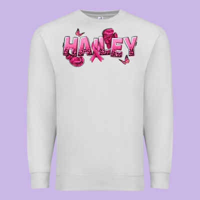 Personalized Pink Cancer Themed Name Premium Sweatshirt Designed By Nancycooperartshop