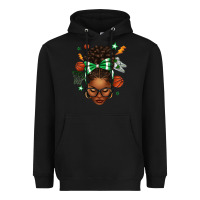 Black Afro Messy Bun Basketball Green Bow Heavyweight Hoodie - texasbilliewilder