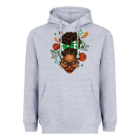 Heather Grey Afro Messy Bun Basketball Green Bow Heavyweight Hoodie - texasbilliewilder