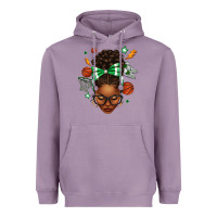 Lavender Afro Messy Bun Basketball Green Bow Heavyweight Hoodie - texasbilliewilder