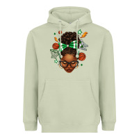 Matcha Afro Messy Bun Basketball Green Bow Heavyweight Hoodie - texasbilliewilder